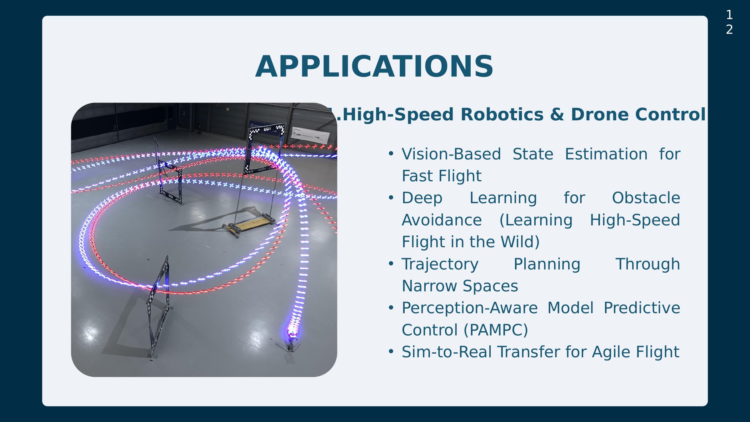Slide 10: Applications — high-speed robotics & drones